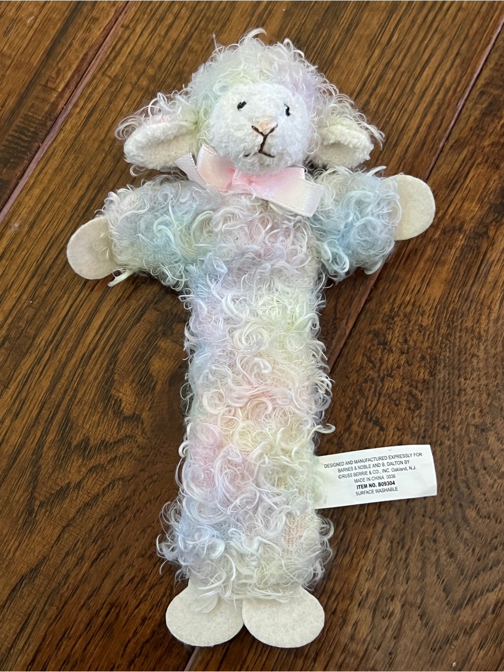 Russ Rare Pastel Curly Lamb Plush Bookmark with Pink Bow